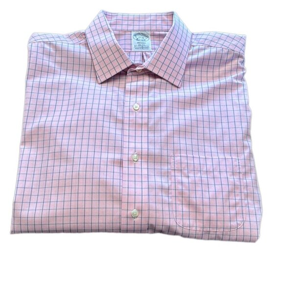 Brooks Brothers Regent Fit Men's Dress Shirt in Pink and Blue Grid Check - Picture 1 of 7